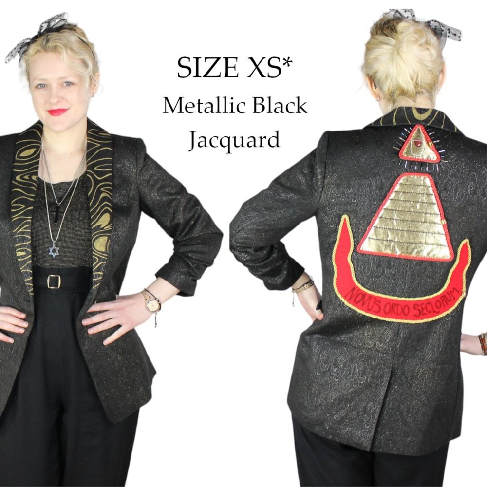 Desperately Seeking 80s Pyramid Size XS** Black Metallic Jacquard Susan Jacket